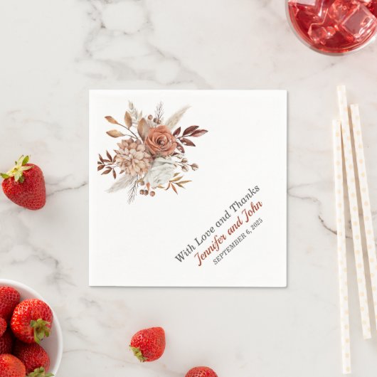 秋オータムテラコッタ素朴フローラ結婚ズ スタンダードカクテルナプキン (インサイチュ)