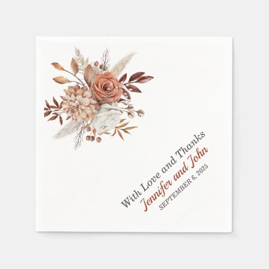 秋オータムテラコッタ素朴フローラ結婚ズ スタンダードカクテルナプキン (正面)