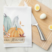 秋オータムハーベストグリーンカボチャ キッチンタオル (四つ折り)