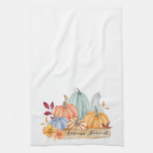 秋オータムハーベストグリーンカボチャ キッチンタオル (縦)