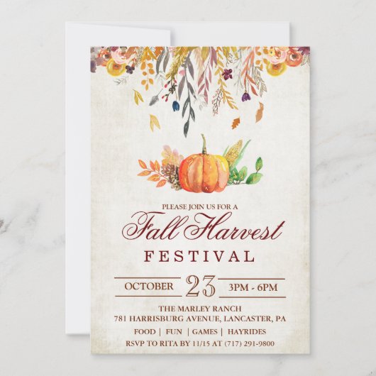 秋オータムハーベストフェスティバルパーティの招待状 招待状 (正面)