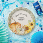 秋オータムパンプキンサンフラワーンセージグリーンギンガム ペーパープレート (パーティー)