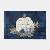 秋オータムパンプキンネイビーウェルカムマットファミリーネーム ドアマット (正面)