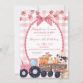 秋オータムピンクファーム動物誕生日 招待状 (正面)
