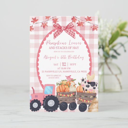 秋オータムピンクファーム動物誕生日 招待状 (スタンド正面)