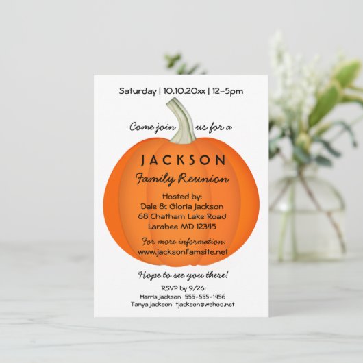 秋オータムファミリー懇親会またはパーティーカボチャ 招待状 (スタンド正面)