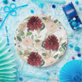 秋オータムブルゴーニュキク赤面ピンクローズ ペーパープレート (パーティー)