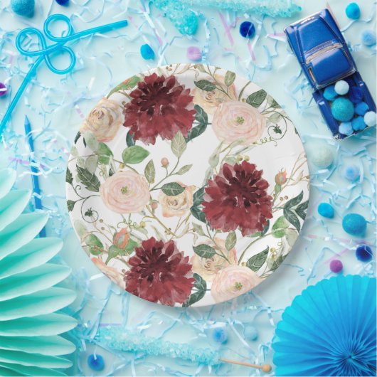 秋オータムブルゴーニュキク赤面ピンクローズ ペーパープレート (パーティー)