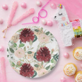 秋オータムブルゴーニュキク赤面ピンクローズ ペーパープレート (パーティー)