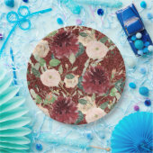 秋オータムブルゴーニュキク赤面ピンクローズ ペーパープレート (パーティー)