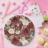 秋オータムブルゴーニュキク赤面ピンクローズ ペーパープレート (パーティー)