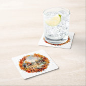 秋オータムボホウォーターカラーパンプキンコテージ スクエアペーパーコースター (インサイチュ)