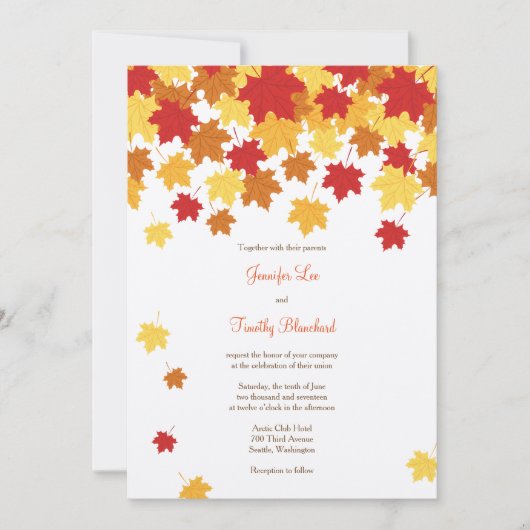 秋オータムメープルリーフ結婚式招待状 招待状 (正面)