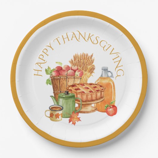 秋オータムリンゴ、サイダー、アップルパイ、コーヒー ペーパープレート (正面)