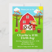 秋オータムレッド納屋周囲の庭誕生日 招待状 (正面)