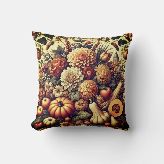 秋オータム素朴花模様カントリーファームハウスデコール クッション (正面)