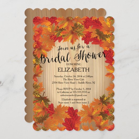 秋オータモダンムリーフブライダルシャワー招待状 招待状 (正面/裏面)