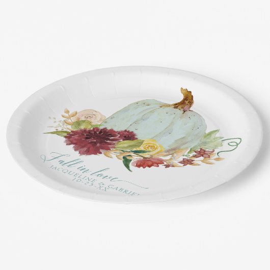 秋オータ結婚ムズアクアブルーパンプキンフローラ ペーパープレート (アングル)