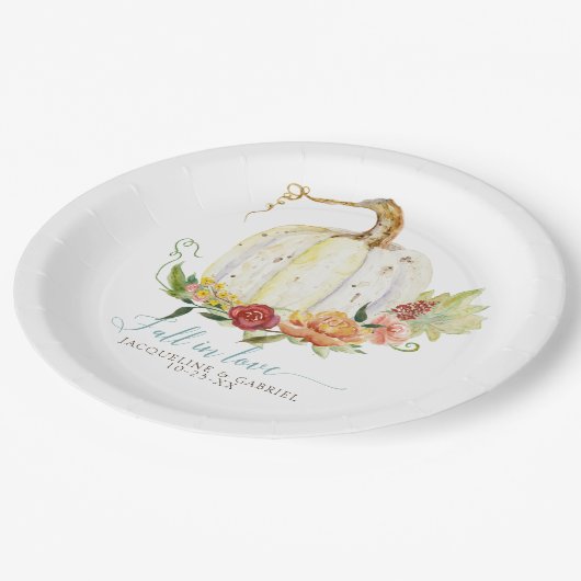 秋オータ結婚ムズホワイトカボチャレッドフローラ ペーパープレート (アングル)