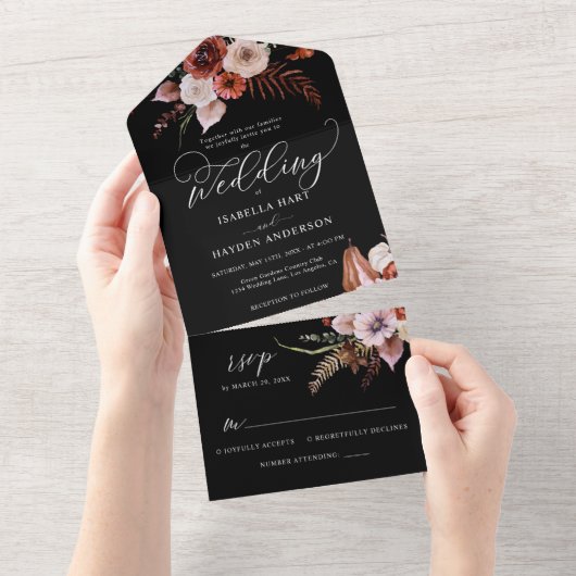 秋オールインワンダークMoodyフローラブラックボホRSVP オールインワン招待状 (貼ってはがせる)