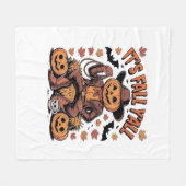 秋オールウエスタンカウボーイパンプキンハロウィーン フリースブランケット (正面(横))