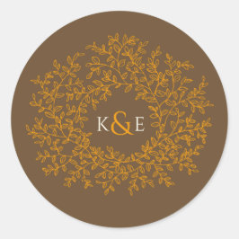 秋オ葉レンジ結婚の茶色のモノグラム ラウンドシール