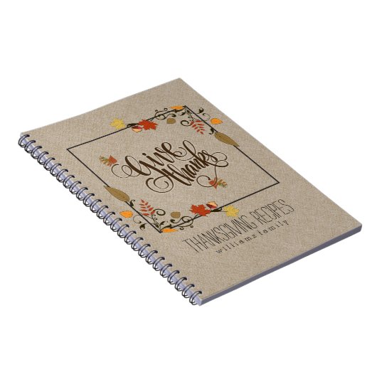 秋カエデのリーフ与えフレ感謝していーム文字デザイン ノートブック (右側)