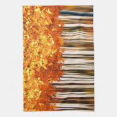 秋カエデの木の森ストライプのオレンジ色 キッチンタオル (縦)