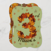 秋カエデの葉(橙（だい）茶（だい）黄（い）三歳誕生日 招待状 (正面/裏面)