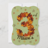 秋カエデの葉(橙（だい）茶（だい）黄（い）三歳誕生日 招待状 (正面)