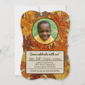 秋カエデの葉(橙（だい）茶（だい）黄（い）三歳誕生日 招待状 (裏面)