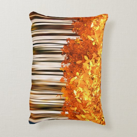 秋カエデ樹林秋の森オレンジグレー アクセントクッション (裏面(縦))