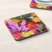 秋カエデ葉リカラフル秋自然 コースター (左側)