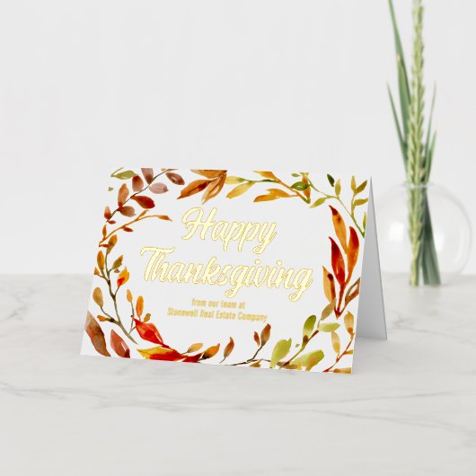 秋カスタムハッピー感謝祭リーフビジネス金ゴールド 箔シーズンカード (正面)