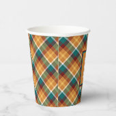 秋カスタムパンプキンオレンジ葉グリーンプレイド 紙コップ (右)