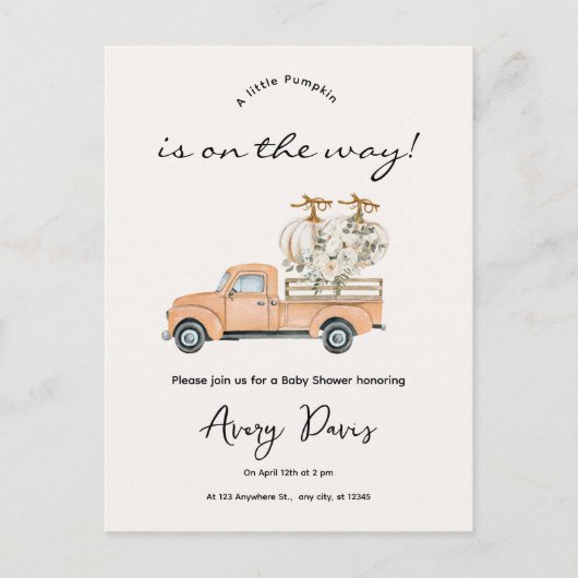 秋カスタムパンプキンベビーシャワーハガキ ポストカード (正面)