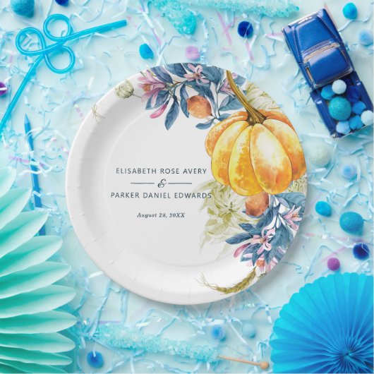 秋カスタムフローラパンプキ結婚ンズ ペーパープレート (パーティー)
