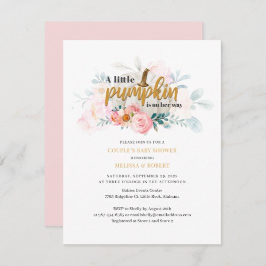 秋カップルリトルカボキンガールベビーシャワー 招待状 (正面/裏面)