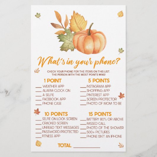 秋カボチャあなたの電話の赤ちゃんシャワーゲームに何がある 便箋 (正面)