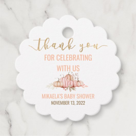 秋カボチャありがとうベイビーシャワーメッセージカード フェイバータグ (正面)