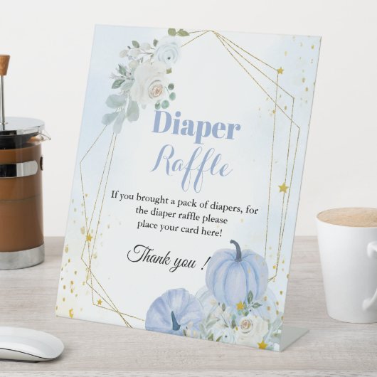 秋カボチャおむつラッフルボーイビーブシャワーサイン 台座サイン (インサイチュ)