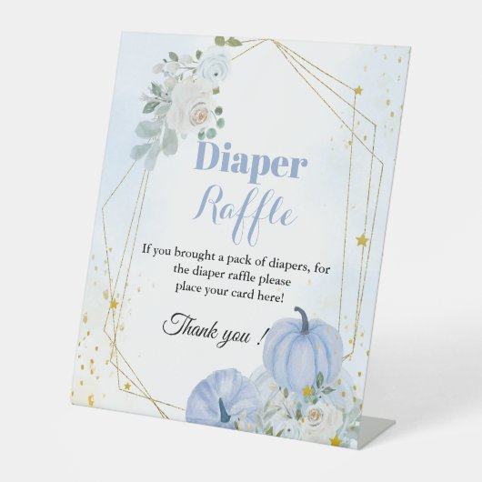 秋カボチャおむつラッフルボーイビーブシャワーサイン 台座サイン (正面)