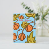 秋カボチャつる植物ハンドドローデザイン ポストカード (スタンド正面)