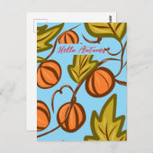 秋カボチャつる植物ハンドドローデザイン ポストカード (正面/裏面)