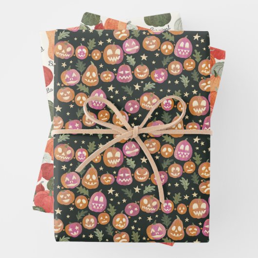 秋カボチャとジャック・オ・ランタン3セット ラッピングペーパーシート (インサイチュ)