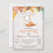 秋カボチャとゾウのベビーシャワー招待状 招待状 (正面)