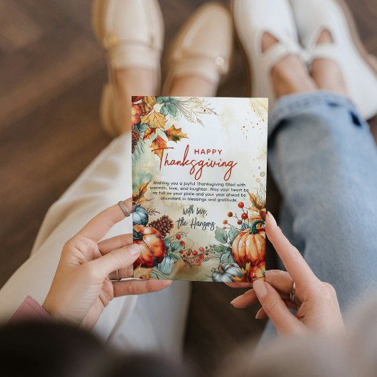 秋カボチャとパインコーン感謝祭カスタム シーズンカード