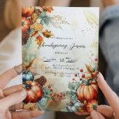 秋カボチャとパインコーン感謝祭 招待状