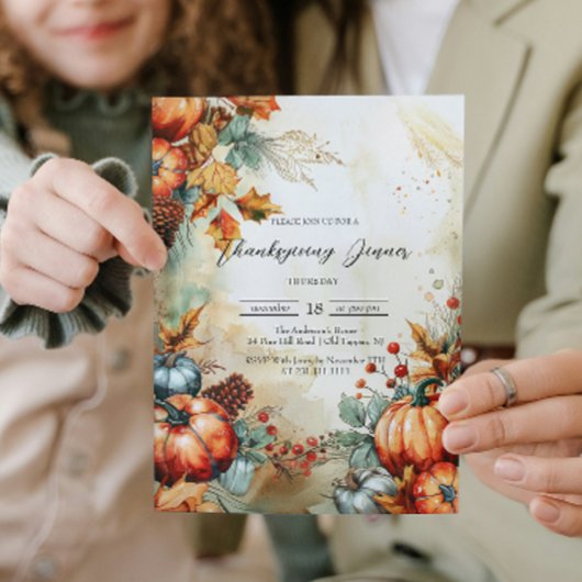 秋カボチャとパインコーン感謝祭 招待状