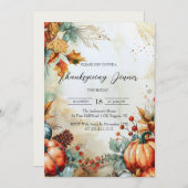 秋カボチャとパインコーン感謝祭 招待状 (正面/裏面)